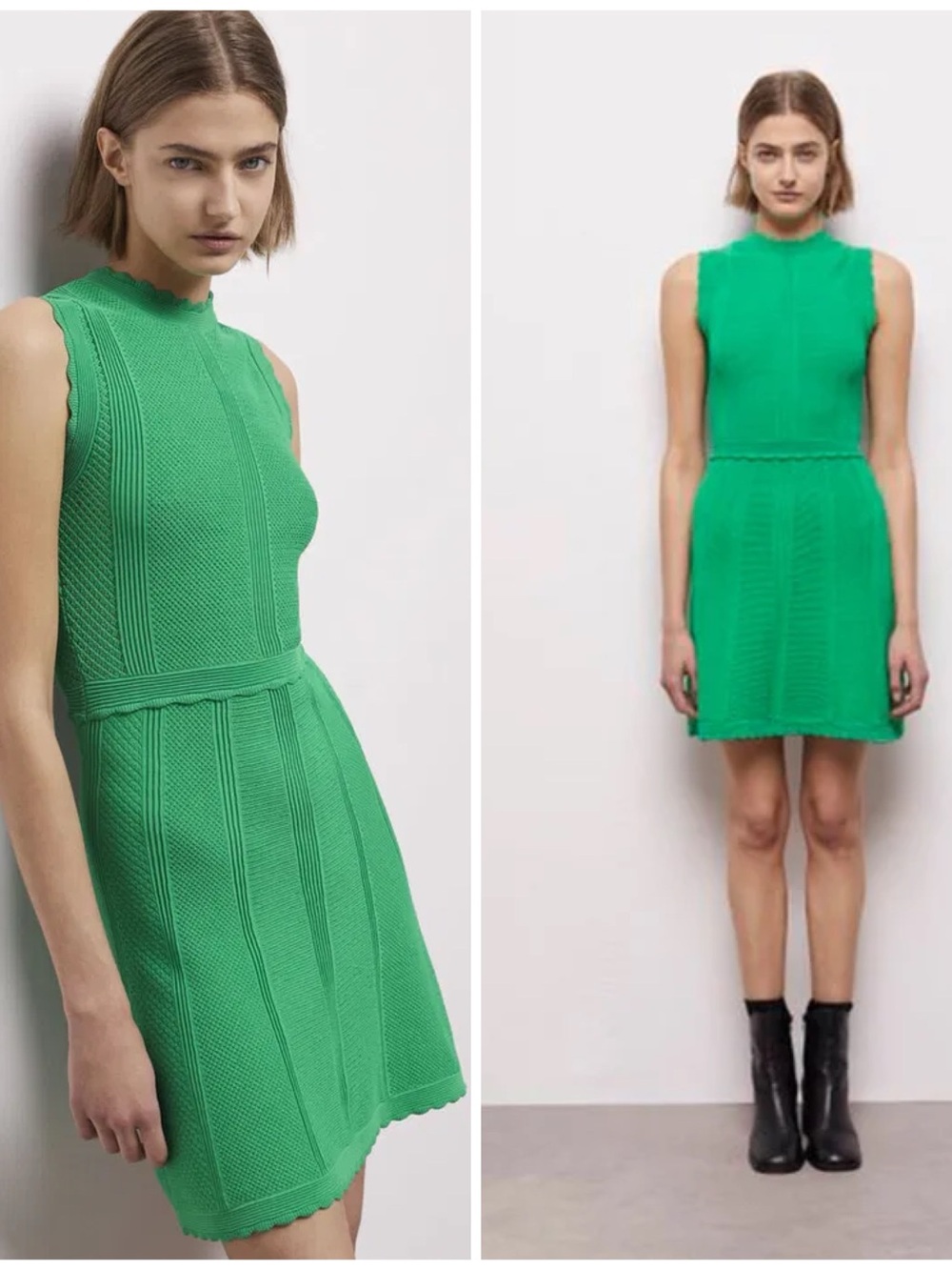 NWT THE KOOPLES Scalloped-trim flared-skirt knitted midi dress green 1